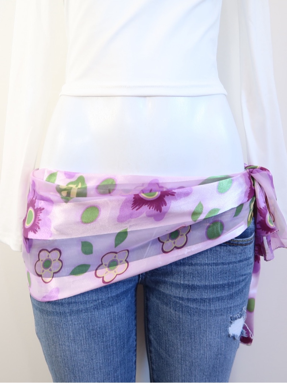 Light Purple Floral Sheer Waist Scarf - Women Accessories